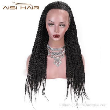 Aisi Hair Twists Long Braiding Lace Front Wigs Natural Black High Temperature Lace Front Synthetic Braided Wigs for Women